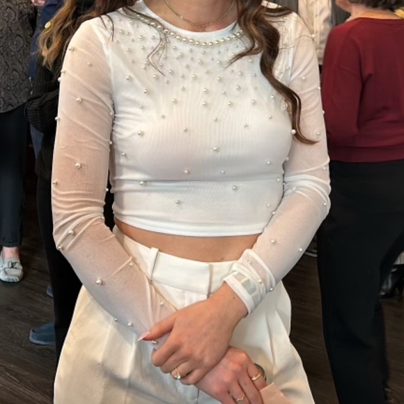 Honey white bridal top with pearls size M - Picture 5 of 5